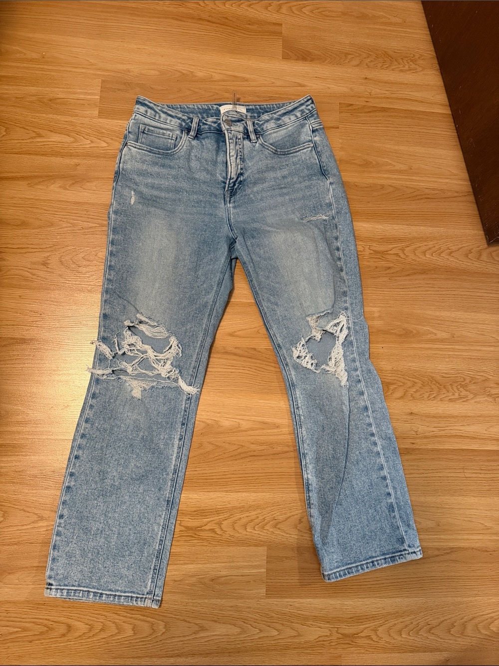 Risen Distressed Light Blue Straight Leg Women's Jeans